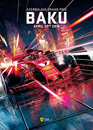 BAKU 2018 F1 FERRARI GRAND PRIX RACE POSTER COVER ART